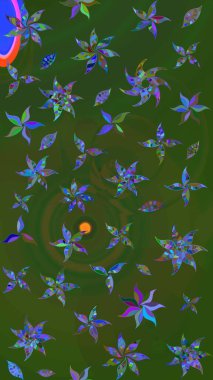 Soyut etnik raster çizim kalıbı. Kabile sanatı boho baskısı, klasik çiçek arkaplanı. Arkaplan dokusu, duvar kağıdı, yeşil ve mavi renkli çiçek teması.