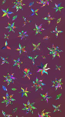 Raster illüstrasyonundaki çiçek desenli çizim. Kahverengi ve mor renklerde. Güzel kumaş deseni. Raster illüstrasyonu.