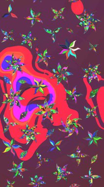 Suluboya çizim kalıbı. Çiçek izi. Çiçekler suluboya tarzında kahverengi ve pembe renklerde.