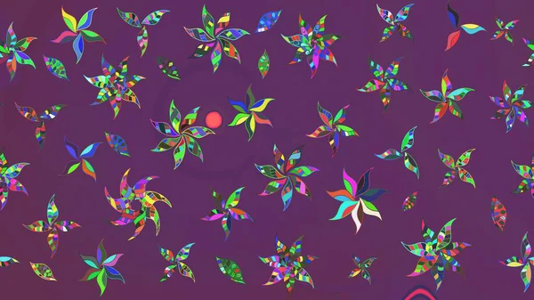 Raster - stok. Mor ve yeşil çiçekli eskiz deseni, suluboya çiçek deseni, sevimli çiçek, duvar kağıdı, kart veya kumaş için fayanslı.