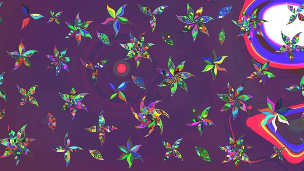 Düz Çiçek Elementleri Tasarımı. Çiçeksel fantezi tasarımı ve parlak bir arka plan çizimi. Renkli Bahar Teması çizim şablonu.