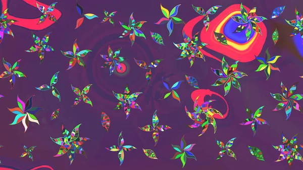 Moda baskıları için zarif bir şablon. Modern çiçek arkaplanı. Halk tarzı. Parlak renkli çiçekleri ve mor ve mor renkli yaprakları olan muhteşem bir çiçek deseni..