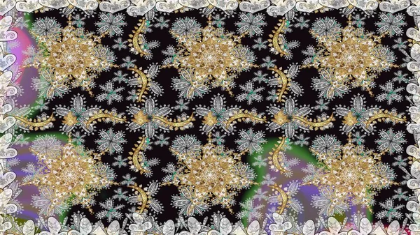 Gri ve siyah renklerdeki altın desenli altın elementler. Raster oryantal süs. Geleneksel klasik altın desen. Barok tarzında kusursuz bir doğulu süsü..