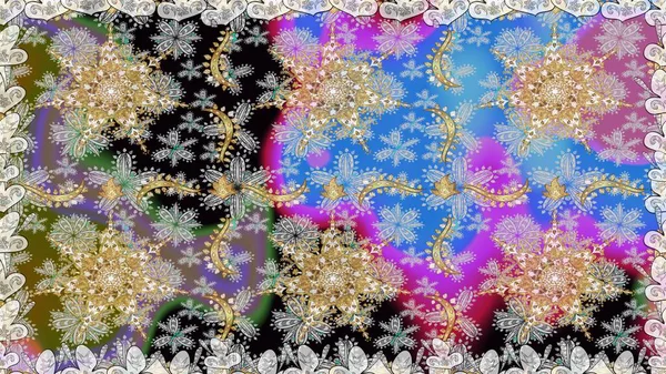 Gri ve nötr renklerde altın desenli altın elementler. Gri ve nötr renklerde ve altın elementlerle kusursuz klasik desen. Noel, kar tanesi, yeni yıl.