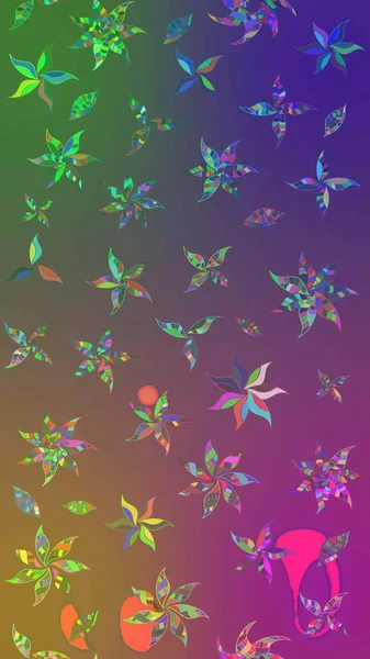 Raster illüstrasyonu. Mor ve yeşil renklerde. Küçük çiçekteki sevimli çiçek deseni. Soyut çiçek çizim kalıbı arka planı. Raster deseni.