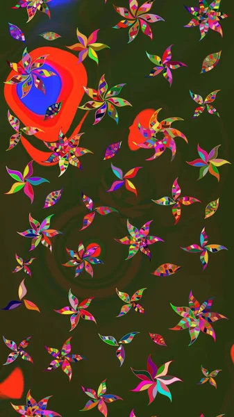 Motley illüstrasyonu. Çiçekli yaz çiçekleri. Robot resim. Küçük çiçekte güzel bir desen. Küçük renkli çiçekler. Moda baskıları için zarif bir şablon.