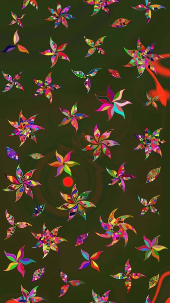 Yeşil ve gri renkli çiçekler. Raster illüstrasyonunda çiçek deseni çizimi.