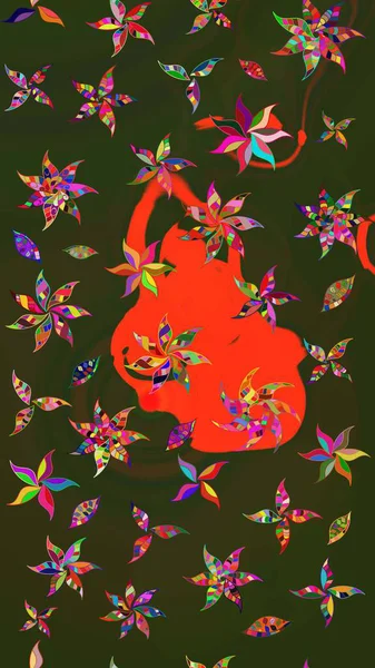 Hediye ambalaj kağıdı, tebrik kartları, posterler ve pankart tasarımı. Raster düz çiçek çizim deseni. Gri ve yeşil renkte çiçekler.