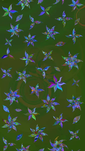 Tropik çiçek desenleri. Raster illüstrasyonu. Yeşil ve mavi renkte çiçekler.