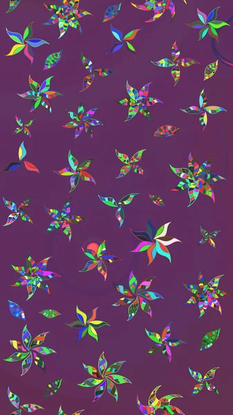 Mor ve yeşil renklerde. Raster deseni. Küçük çiçekteki sevimli çiçek deseni. Raster illüstrasyonu. Soyut çiçek çizim kalıbı arkaplanı.