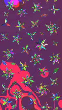 Renkli Bahar Teması eskiz kalıbı. Düz Çiçek Elementleri Tasarımı. Güzel çiçek deseni. Mor ve pembe renkte çiçekler.