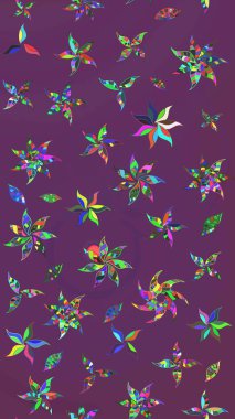 Arkaplan dokusu, duvar kağıdı, mor ve yeşil renkli çiçek teması. Kabile sanatı boho baskısı, klasik çiçek arkaplanı. Soyut etnik raster çizim kalıbı.