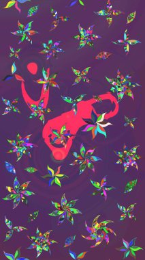 Düz Çiçek Elementleri Tasarımı. Mor ve mor renkli çiçekler. Renkli Bahar Teması eskiz kalıbı. Sevimli çiçek raster deseni.