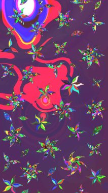 Mor ve mor renkte bahar çiçekleri. Raster illüstrasyonu. Çiçek ve yapraklı karalama şeklinde Raster çiçek deseni.