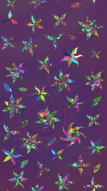 Tekstil, kumaş, ambalaj, hatıra defteri için hoş bir çiçek arkaplanı. Çocuksu tasarım. Mor ve mor arka planda. Elle çizilmiş karalama çiçekleri ile Raster çizim deseni.