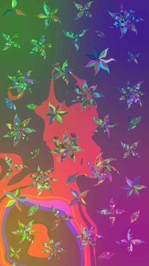 Yeşil ve mor renkli etnik çiçekli zarif eskiz deseni. Raster Çiçek İllüstrasyon Şirin Tekstil.