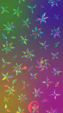 Arkaplan dokusu, duvar kağıdı, mor ve yeşil renkli çiçek teması. Kabile sanatı boho baskısı, klasik çiçek arkaplanı. Soyut etnik raster çizim kalıbı.