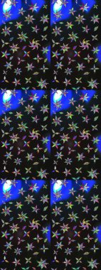 Parlak renkli çiçekleri ve gri ve mavi renkli yaprakları olan harika bir çiçek deseni. Moda baskıları için zarif bir şablon. Modern çiçek arkaplanı. Halk stili.