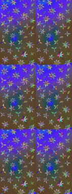 Raster illüstrasyonundaki çiçek desenli çizim. Çiçekler suluboya tarzında kahverengi ve mor renkte.