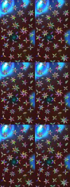 Klasik çiçek tasarımı elementleri. Kahverengi ve mavi kıvırcık çiçekler kahverengi ve mavi renklerde şekillenir. Raster illüstrasyonu.