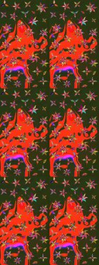 Çiçekli çiçek deseni, suluboya. Süslü kumaş deseni. Raster deseni.