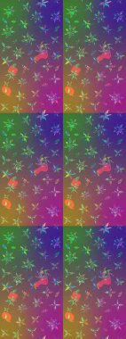 Raster çiçek desenleri çiziyor. Vadinin çiçekleri mor ve yeşil renklerde.