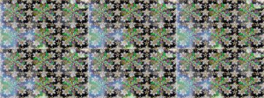 Raster illüstrasyonu. Gri ve yeşil renklerde altın sarısı desenler. Kusursuz damaske klasik altın desen. Tekrarlayan ögelerle soyut arkaplan Raster.