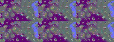 Raster düz çiçek çizim deseni. Hediye ambalaj kağıdı, tebrik kartları, posterler ve pankart tasarımı. Tarafsız ve mor renkte çiçekler.