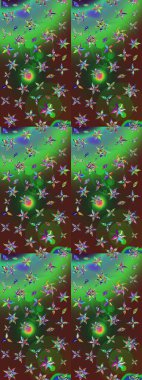 Raster illüstrasyonundaki çiçek desenli çizim. Yeşil ve kahverengi renkte çiçekler.