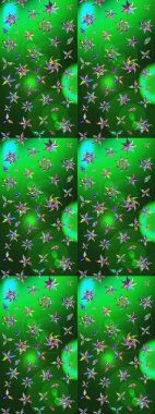 Raster illüstrasyonu. Güzel kumaş deseni. Yeşil ve mavi renklerde. Raster illüstrasyonunda çiçek deseni çizimi.