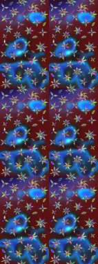 Çiçekli karalama şeklinde Raster çiçek deseni. Mavi ve kahverengi renkte çiçekler. Nazik, narin çiçek arkaplanı.