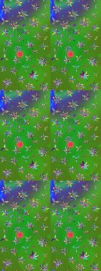 Modern, yeşil ve mavi raster arka plan duvar kağıdı çizimi, klasik çizgili desenli desenli çiçekler, çiçekli süsler. Çiçekli el çizimi çizimi deseni.