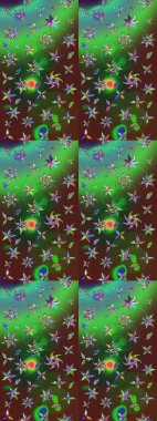 Yeşil ve kahverengi renkli çiçekler. Hediye ambalaj kağıdı, tebrik kartları, posterler ve pankart tasarımı. Raster düz çiçek çizim deseni.