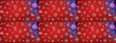 Kırmızı ve mor renkte çiçekler. Çiçek deseni. Şatafatlı bahar bahçesi dokusu. Raster illüstrasyonu. Kırmızı ve menekşe renkleri üzerine çiçek çizimi.