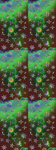 Raster illüstrasyonundaki çiçek desenli çizim. Yeşil ve kahverengi renkte çiçekler.