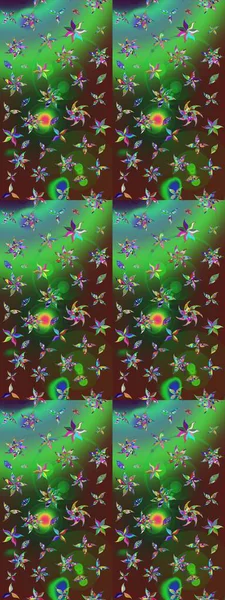 Yeşil ve kahverengi renkli çiçekler. Hediye ambalaj kağıdı, tebrik kartları, posterler ve pankart tasarımı. Raster düz çiçek çizim deseni.