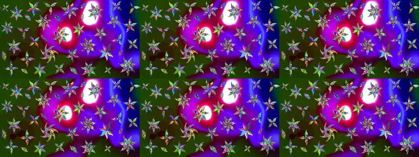 Raster illüstrasyonundaki çiçek desenli çizim. Yeşil ve mor renkte çiçekler.