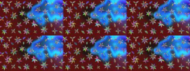 Kırmızı ve mavi renkte çiçekler. Raster illüstrasyonu. Küçük çiçekte sevimli çiçek deseni var..