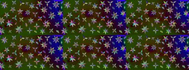 Yeşil ve kahverengi renkli şirin çiçek desenleri. Raster Modaya uygun kumaş deseni. Renkli Bahar Teması eskiz kalıbı. Düz Çiçek Elementleri Tasarımı.