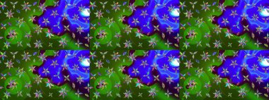 Çiçekli ipek eşarp. El çizimi çiçek unsurları olan soyut çizim raster deseni. 1950-1960 motifleri. Retro tekstil tasarım koleksiyonu. Yeşil ve mavi, yeşil ve mavi.