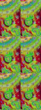 Çiçeksel fantezi tasarımı ve parlak bir arka plan çizimi. Renkli Bahar Teması eskiz kalıbı. Düz Çiçek Elementleri Tasarımı.