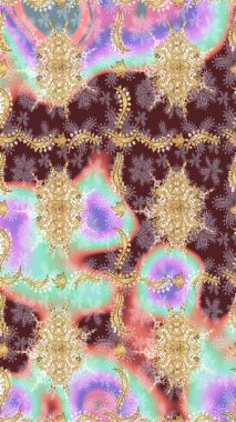 Raster soyut çiçek çelengi altın karalama fantezi yaprakları ve tarafsız renklerde çiçek. El yapımı dekoratif çerçeve, albüm kapağı, tebrik kartı, klasik Art deco tarzı.