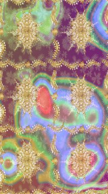 Tarafsız renklerde altın element. Doku arka planında altın duvar kâğıdı. Barok tarzında altın çiçekli süs. Damask çizimi yinelenen arkaplan.