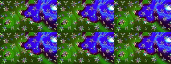Çiçekli ipek eşarp. El çizimi çiçek unsurları olan soyut çizim raster deseni. 1950-1960 motifleri. Retro tekstil tasarım koleksiyonu. Yeşil ve mavi, yeşil ve mavi.
