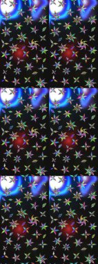 Raster illüstrasyonu. Gri ve mavi renklerde bahar çiçekleri. Raster çiçek desenli ve çiçekli..