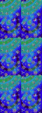 Küçük çiçekteki sevimli çiçek deseni. Raster deseni. Yumuşak, yaz çiçekleri mavi ve yeşil renklerde. Raster illüstrasyonu.