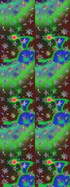 Vadinin yeşil ve mavi renkli çiçekleri. Çiçeksel çizim kalıbının çizimi.