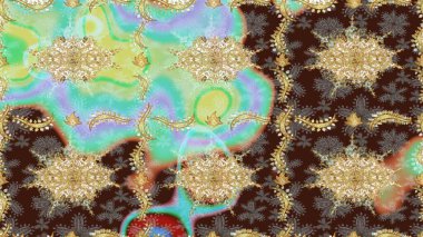 Klasik çiçek dokusu. Raster illüstrasyonu. Eskiz kalıbı altın elementler. Kahverengi renkte Royal retro. Altın şablon. Kart, duvar kağıdı, ambalaj, tekstil için klasik tasarım.