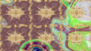 Eskiz oryantal klasik altın desen. Tarafsız renklerde altın tekrarlayan elementler içeren Raster soyut arkaplanı.