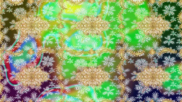 Geleneksel oryantasyon süsü. Klasik klasik klasik arka plan. Yeşil renkler ve altın elementler üzerine çizim. Klasik Raster altın eskiz modeli..